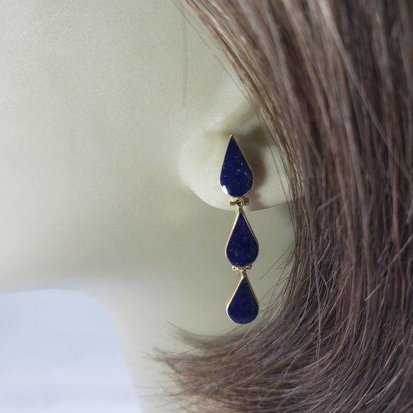 Vintage 14 Karat Yellow Gold and Lapis Lazuli Dangle Earrings #12362 - Picture 6 of 6